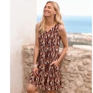 Garnet Hill Button-Front‎ Knit Tank Dress Women Medium Brown A-Line Relaxed New